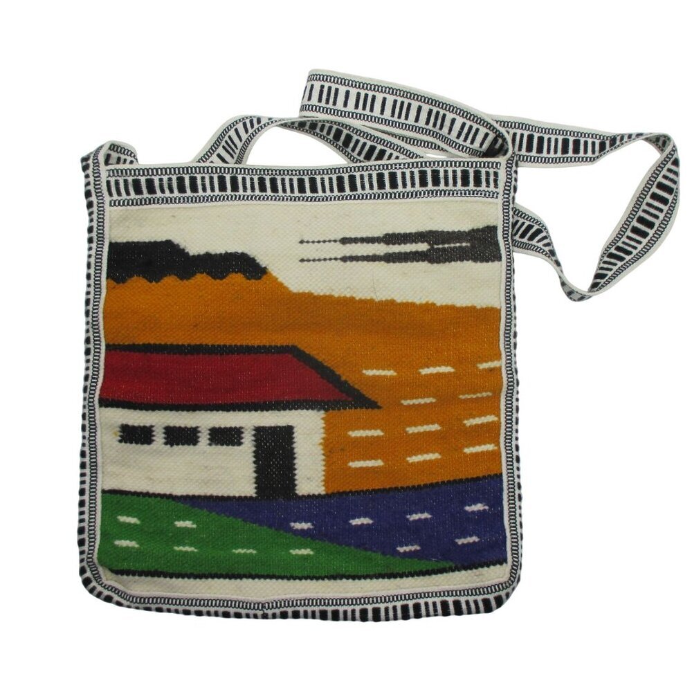 ECUADOR CROSSBODY SHOULDER BAG WOVEN 100% WOOL HANDMADE LINED ZIPPER HIPPIE BOHO - Picture 3 of 6